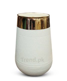 floor vase fiberglass white with golden neck