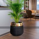 fiberglass planter black with golden ring neck
