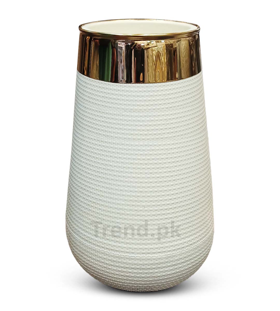 floor vase fiberglass white with metallic golden neck