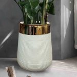 floor vase fiberglass white with metallic golden neck