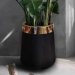 floor vase fiberglass black with golden metal neck