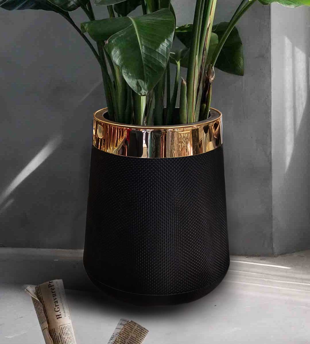 floor vase fiberglass black with golden metal neck