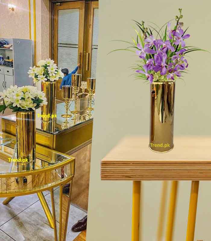 golden table flower vase