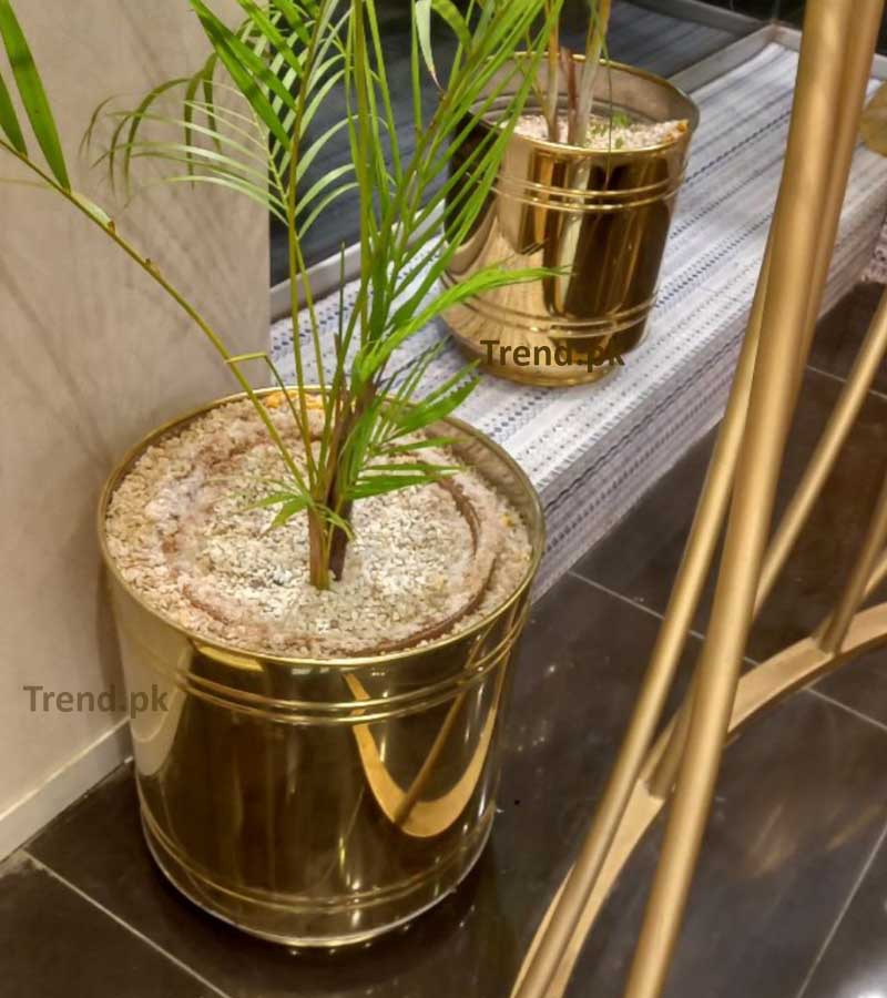 gold plated planter with grooves
